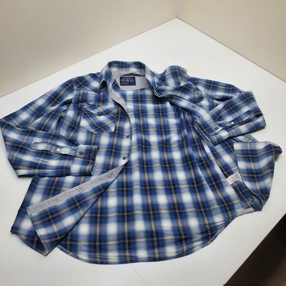 American Eagle Outfitters Gray Blue Plaid Pearl Snap Shirt Vintage Fit Men’s L - Picture 3 of 13